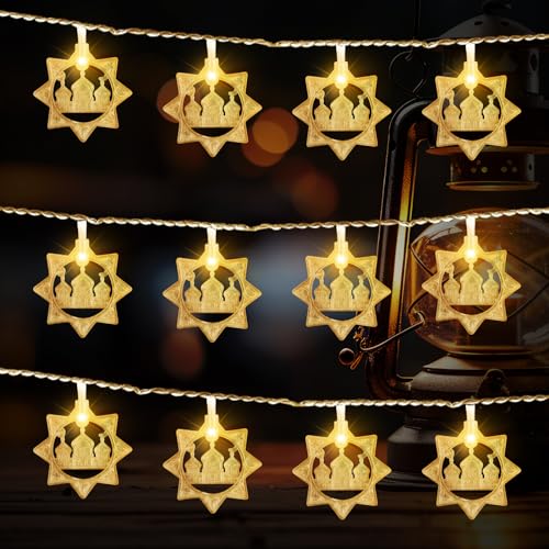 Hying Eid String Lights - Star Castle Ramadan Fairy Lights, 9.8Ft LED Battery Operated Hanging Lanterns for Home Eid Mubarak Decorations - color: Style 5: Eid Lights