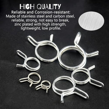 WMYCONGCONG 70 PCS Double Wire Fuel Line Hose Tube Spring Clips Clamp Assortment Kit Irrigation Hose Clamp for Motorcycle ATV, 6-18mm