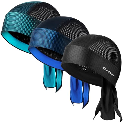 YANIKY Do rag Bandanas for Men, Breathable Skull Caps Dew Rags for Women - color: Printed Black+blue+bluegreen