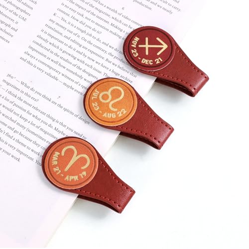 3 PCS Leather Magnetic Bookmark Clips, Zodiac PU Leather Bookmarks for Book Lovers, Full Set of Book Clip Accessories, Fire Sign - style: Fire Signs Constellation