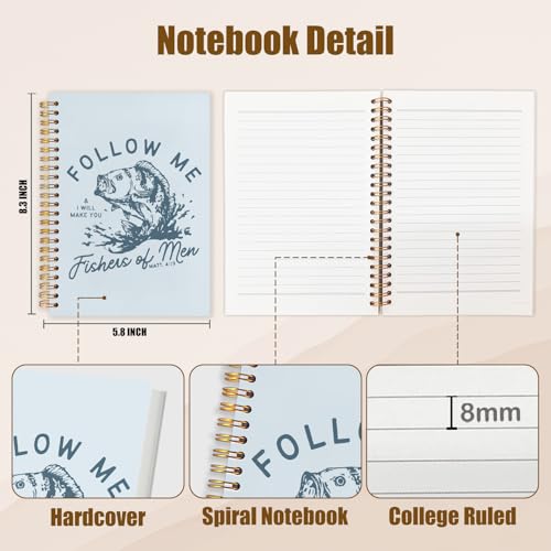 WUCHJ Light Blue Retro Fish Christian Notebook, Matthew 4:19 Bible Verse Journal, Religious Scripture Spiral Notebook Journal for Note Taking, Christian Faith Based Gifts for Women Men, 5.5x8.3 Inch - color: light blue fish follow me