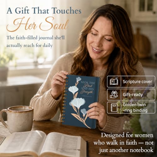 Hardcover Blank Christian Notebook – Multiple Designs – 140 Quality Pages – Seek the Lord (1 Chronicles 16:11) - color: Blue