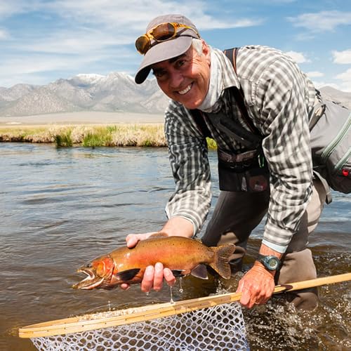Fly Fishing Landing Net Soft Rubber Mesh Trout Net with Handle Catch and Release Nets Freshwater Saltwater Wooden Nets Gifts for Father Men