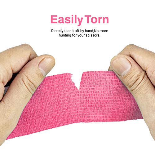 FRESINIDER 9 Rolls Self Adhesive Wrap Athletic Tape Gauze, Breathable Elastic Cohesive Bandage for Sports Injury & Pet (7 Pcs 2" x 5 Yards + 2 Pcs 1" X 5 Yards) (Pink) - color: Pink