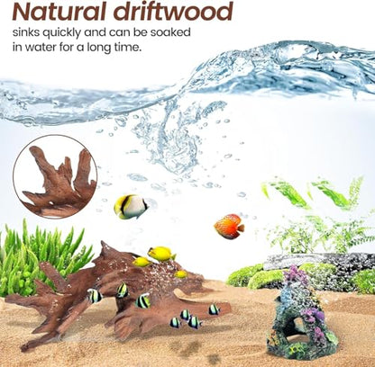 2-Piece 10-14 inch Natural Aquarium Driftwood Decorations - Aquascape Decor for Fish Tanks, Betta Hideouts, Reptile Enclosures & Plant Attachment - size: Mopani Driftwood 10-14" (Pack of 2)