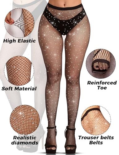Black Fishnet Stockings for Women, Fishnet Tights Plus Size One Size Fit All - color: Rhinestone-nude, size: One Size