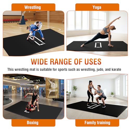 Wrestling Mats for Home, 10x10 Jiu Jitsu Mats with Rollable Design, Waterproof Pvc Gymnastics Mat with 3cm Foam Protection for Tumbling Yoga Bjj Mma Grappling Judo Boxing Martial Art - color: Black