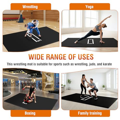 Wrestling Mats for Home, 10x10 Jiu Jitsu Mats with Rollable Design, Waterproof Pvc Gymnastics Mat with 3cm Foam Protection for Tumbling Yoga Bjj Mma Grappling Judo Boxing Martial Art - color: Black