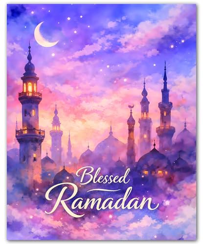 ZUKIY Ramadan Wall Art - Blessed Ramadan Skyline - Islamic Home Decor - Ramadan Wall Decorations for Living Room - Muslim Decor - 8x10 Unframed Poster - color: Blessed Ramadan Skyline