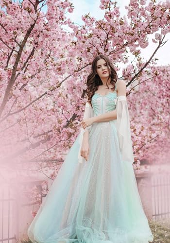 DAZCOS Victorian Long Tulle Sleeves for Women Chiffon Detachable Gloves for Wedding Dress Halloween Party Pageant - color: White-01