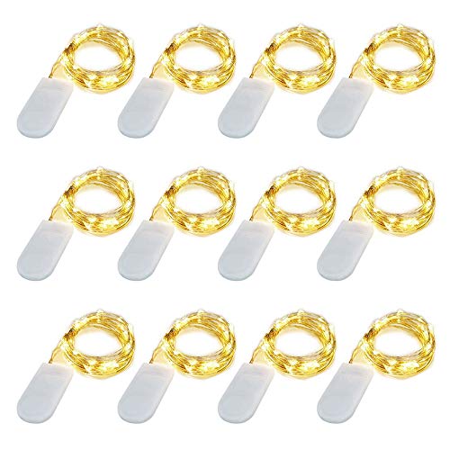 LIIDA LED Fairy String Lights, 12-Pack 20 Micro Lights On Silver Copper Wire (Batteries Include) for DIY Wedding Centerpiece, Mason Jar Craft, Christmas Tree, Garlands, Party Decoration (Warm White) - color: Warm White
