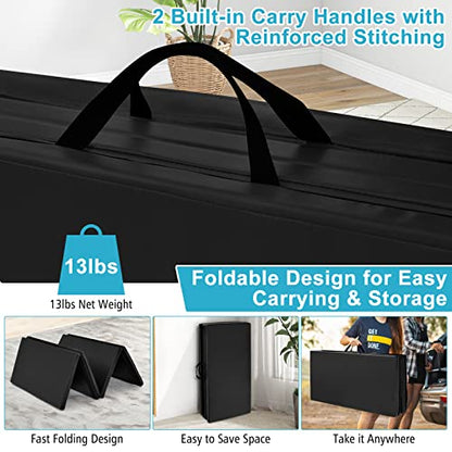 Goplus Gymnastics Mat, Folding Tumbling Mat with Carry Handles, Hook & Loop Fasteners, 4 Panels for Fitness Exercise Yoga Stretching Aerobics Workouts, Thick Gym Mats for Home - color: Black 1