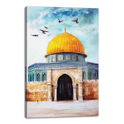 Islamic Wall Art Muslim Mosque Pictures Wall Decor Mecca Kaaba Canvas Prints Spiritual Religion Paintings for Living Room Bedroom Office Decor Framed(Artwork-2,12L x 18W) - color: Artwork-2, size: 12L x 18W