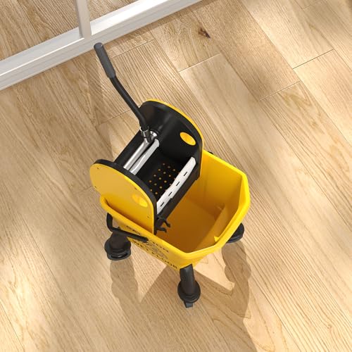 HOMCOM Mop Bucket with Wringer on Wheels, 27.5 Quart, with Mop, Yellow | Down Press Wringer, Handle and Mop, Floor Cleaning - color: Yellow, size: 27.5 Quart