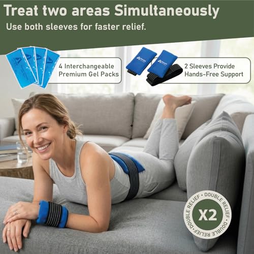 4PK with Straps Flexible Gel Ice Packs for Injuries Reusable - Gel Ice Pack Cold Compress for Knee, Back, Neck, Wrist, Hand, Elbow, Ankle Pain Relief - 9.5" x 4.5" - style: ColdWithStrap