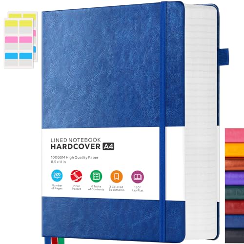 FOCUS DAY Hardcover Journal Notebook 8.5 x 11, 320 Pages Large A4 Notebook Journal College Ruled for School Work, Big Leather Journal for Writing Women Men, 100Gsm Lined Paper, Blue - color: 1.Blue, size: A4