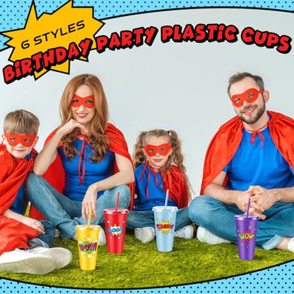 Chuangdi 12 Pcs Hero Cups 24 oz Plastic Reusable Tumblers with Lids and Straws Themed Drinking Cups for Birthday Decorations Party Favors Supplies Gifts - style: Hero