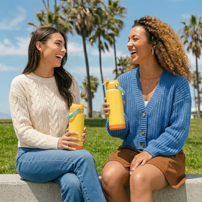 Fijinhom 24oz Insulated Stainless Steel Water Bottle, Wide Mouth Double Wall Vacuum, Silicone Straw, Sweat & Leak Proof, BPA Free Insulated Water Flask for Travel, Keep Cold 24h Hot 12h, Lemon - color: Lemon, size: 24 Ounces