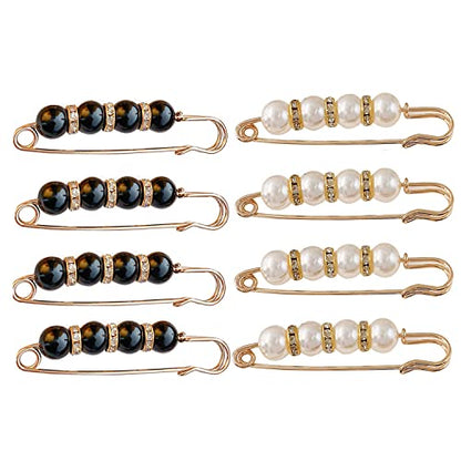 Fancy Rhinestones Pearls Safety Pin Brooch, Pearl Brooch Pins, Sweater Shawl Crystal Clip, for Women Girls Clothing Accessories - size: 8pcs