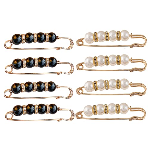 Fancy Rhinestones Pearls Safety Pin Brooch, Pearl Brooch Pins, Sweater Shawl Crystal Clip, for Women Girls Clothing Accessories - size: 8pcs