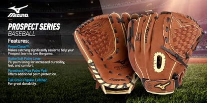 Mizuno Prospect PowerClose Youth Baseball Glove Series I V-Flex Notch I Parashock Palm Pad I Buttersoft Palm Liner - color: Black|Tartan Flex Web, size: 10"|All Positions|Ages 3-6