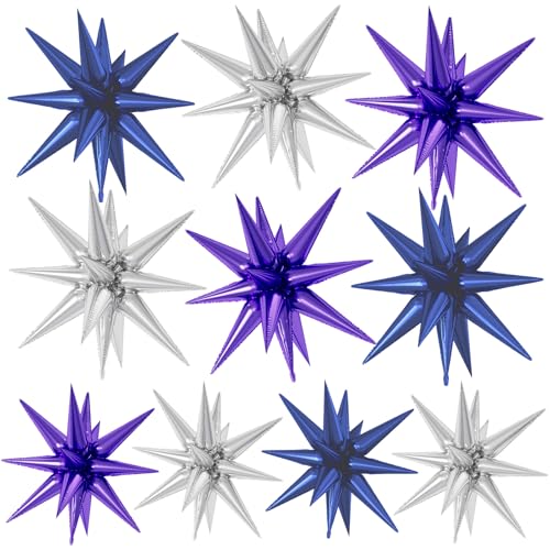 Blue Purple Silver Star Foil Balloons 10 Pcs Set 22Inch Large Silver Blue - color: Silver Blue Purple