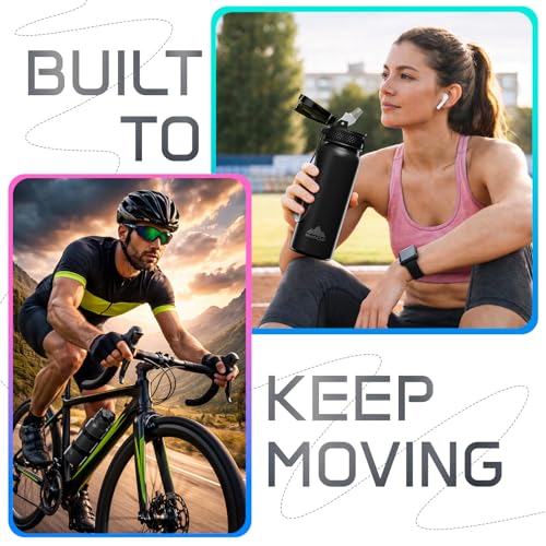 Mont-Clair Sport Water Bottle - 20oz Insulated Water Bottle with Straw - Patented Lid, BPA FREE, For Sports, Gym, Cycling, Bike - Quick Hydration - Black - color: Black