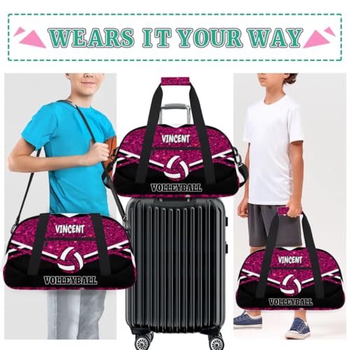Personalized Volleyball Bag, Casual Bag Sport Duffel Gym Bag Weekender Bags Travel Duffel Bag, Rose Purple Sequins Black Background - color: Rose Pink