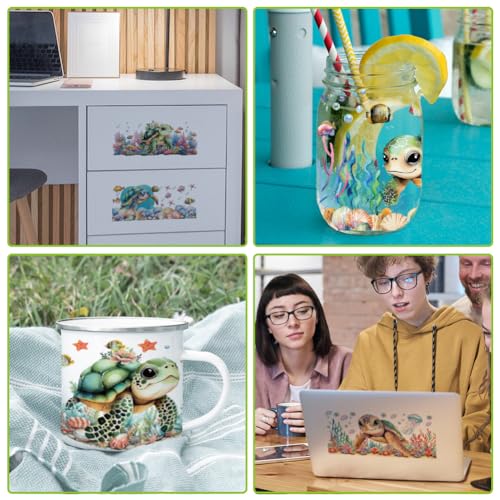 arricraft 10 Sheets UV DTF Cup Wraps for 16 OZ Glass Cups, 10 Styles Cartoon Sea Turtle Fish Seaweed Rub on Transfers PVC Transfer Stickers Waterproof Rub Decals for DIY Your Holiday Presents - style: Sea Turtle