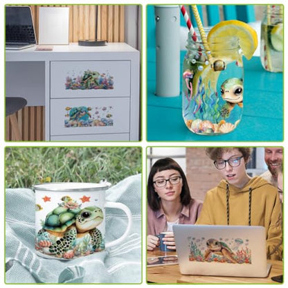 arricraft 10 Sheets UV DTF Cup Wraps for 16 OZ Glass Cups, 10 Styles Cartoon Sea Turtle Fish Seaweed Rub on Transfers PVC Transfer Stickers Waterproof Rub Decals for DIY Your Holiday Presents - style: Sea Turtle