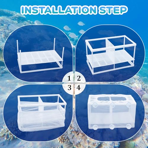 2 Pack Breeder Box for Fish Tank, Plastic Frame Breeding Box with Suction Cups, Fish Breeder Box for Aquarium, Mesh-Framed Fish Fry Incubator with Partitions