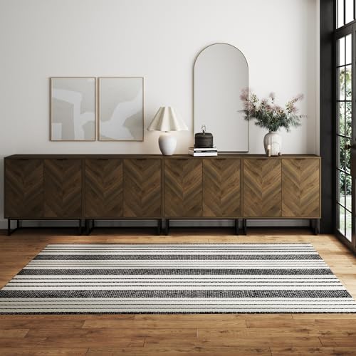 Nathan James Enloe Modern Sideboard Buffet Storage Accent Cabinet TV Stand with Doors in Rustic Walnut Finish and Black Matte Metal Base for Hallway, Kitchen or Living Room, Walnut/Black, Set of 4 - color: Walnut-matte Black, size: Set of 4