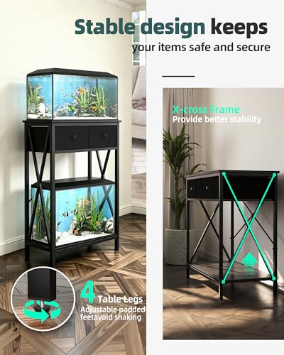 Fish Tank Stand with Drawer, 5-10 Gallon Aquarium Stand Easy Assemble - color: Black, size: 5-10 Gallon