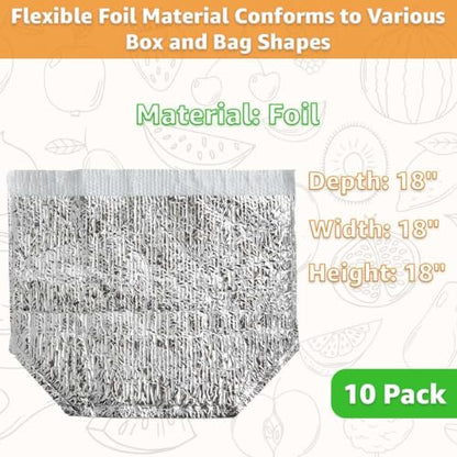 10 Pack Commercial Insulated Box Liners, 18x18x18 Foil Thermal Shipping Bags with Peel and Seal - size: 18" x 18" x 18"