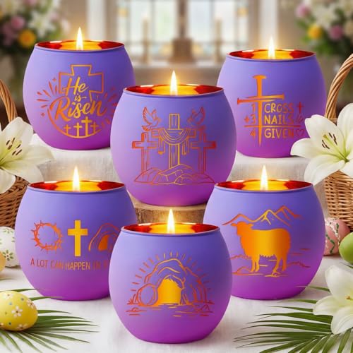 FoldTier 6 Pcs Easter Candle Holders He is Risen Tealight Votive Candle Holder for Table Centerpiece Christian Religious Glass Tealight Votive Easter Tabletop Decor for Home Altar Decoration - style: Easter