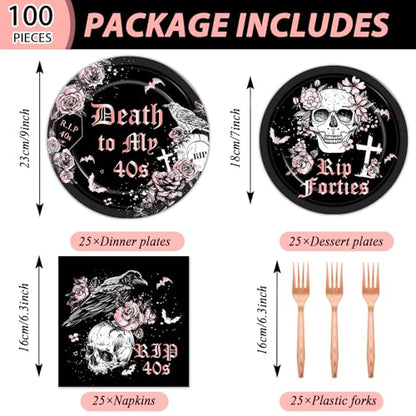 Qyeahkj 100 Pcs 50th Birthday Party Supplies Death to My 40s Paper Plates and Napkins Set Black Rose Gold Rip to My 40s Disposable Tableware Decorations for Women Forties Funeral Youth Serve 25 Guests - style: 50th Birthday