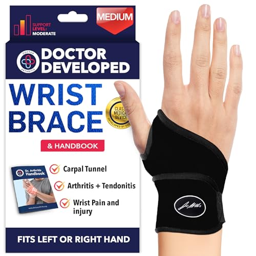 Doctor Developed Wrist Brace, Wrist Wraps for Carpal Tunnel Arthritis, Tendonitis, Hand Support, Ideal for Fitness, Weightlifting - Handbook Included (Wrist Brace 1 Pack) - style: Wrist Brace - Medium