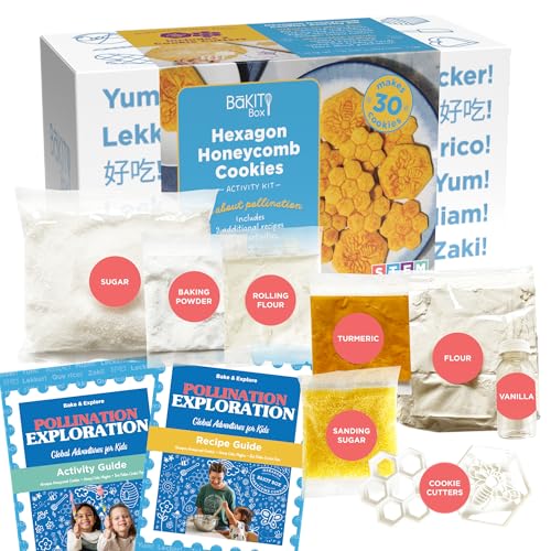 BāKIT Box Hexagon Honeycomb Sugar Cookie Decorating Kit – STEM Baking Gift for Kids Ages 5–12, Homeschool Geometry & Bee Habitat Activities, Educational Cookie Kit for Boys & Girls - color: Hexagon Honeycomb