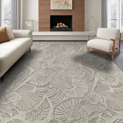 6'x9' Washable Abstract Seashell Area Rug, Cream Non-Shedding Pet Friendly Room Rug for Queen Size Bedroom, Under Bed, Master Suite, Foldable Easy Care Carpet | Ref:1903052 - color: Beige/Pattern 14, size: 6' x 9' (Rectangular)