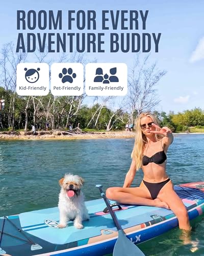 ZLX 11'6"x35" Ultra Wide Inflatable Stand Up Paddle Board | Stable Non-Slip Deck Pad, Unique Fin System, Premium SUP Accessories & Backpack - Upgraded Pump for Adults, All Skill Levels - color: Teal Blue