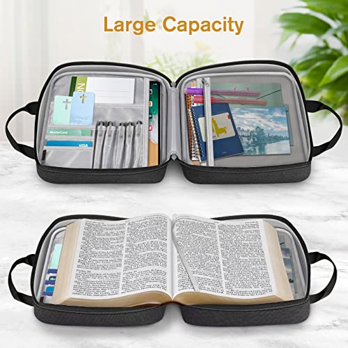 FINPAC Large Bible Cover, Carrying Book Case Church Bag Bible Protective with Zippered Pocket and Handle, Gift for Men Women - color: Black & Brown