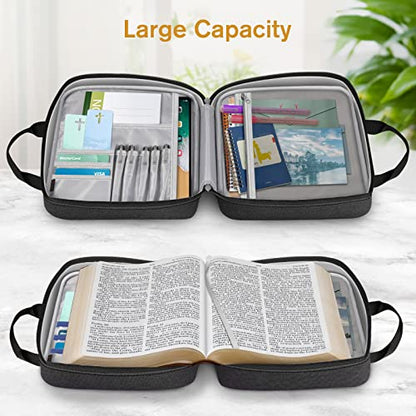 FINPAC Large Bible Cover, Carrying Book Case Church Bag Bible Protective with Zippered Pocket and Handle, Gift for Men Women - color: Black & Brown