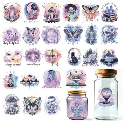 30 Pcs Magic UV DTF Cup Wraps, 10 Sheets Dreamy Watercolor Decals Cartoon Rub on Decals Waterproof Transfer Stickers for Glass Cups Wood Crafts - style: Dreamy Watercolor