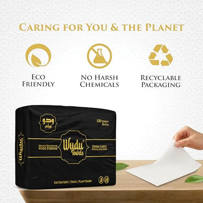 Wudu Towel After Ablution – 120 Count – Biodegradable Cloth-Based Dry Towels – Islamic Prayer Accessory for Home, Mosques, Travel – Pairs with Prayer Beads, Mats & Qibla Compass | Refill Pack - color: Refill Pack