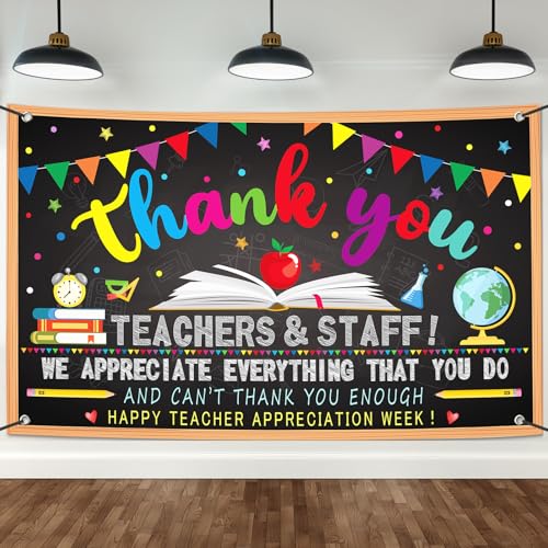 Happy Teacher Day Banner Teacher Appreciation Week Decorations Flag Outdoor 71x44 Inch School Classroom Backdrop,Thank You Teacher Gifts for Indoor Home Party Supplies,Yard Sign Photography Background - color: Thank Teacher Black