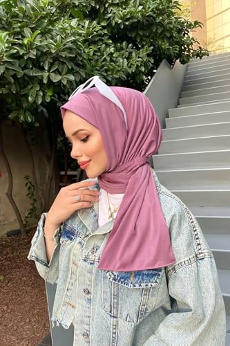 Instant Hijab Scarf for Women – Soft, No-Iron, No-Pins, Ready-to-Wear Hijab – Stretchy & Lightweight Polyester Fabric - color: C6 Pink