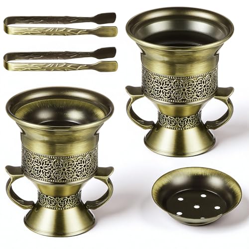 Zonon 2 Sets Bronze Incense Burner with Tong, Frankincense Charcoal Incense Stand Holder, Ideal for Yoga, Spa, Aromatherapy, Home and Christian Church Censer (Elegant) - color: Bronze, size: Elegant