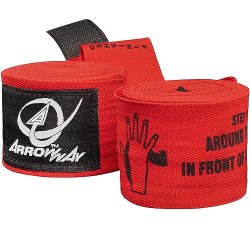 ArrowWay Instructional Hand Wraps w/Printed Directions for Boxing & MMA - 142" Meister Elastic - color: Red