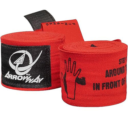 ArrowWay Instructional Hand Wraps w/Printed Directions for Boxing & MMA - 142" Meister Elastic - color: Red