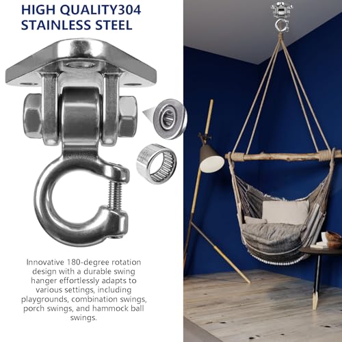 Stainless Steel Heavy Duty Swing Hanger - 180° Silent Swivel,1000LB Capacity, for Hammock Chair, Porch Swing, Punching Bag, Yoga Swing, Rust-Proof 304 Steel, Easy Install Kit (1-Pack) - size: 1 Pack